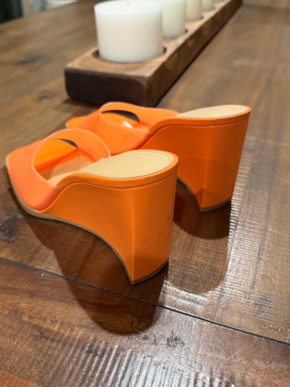 H&M Orange Square-Toe Patent Slide Wedges - Picture 4 of 5